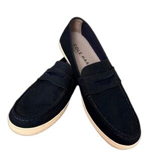 COLE HAAN Men's Hyannis Navy Blue Canvas Penny Loafers Size 10.5
